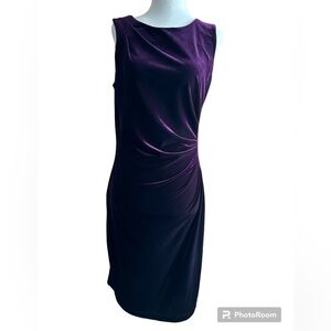 Jessica, size 10 purple sleeveless velour dress with stretch and ruching